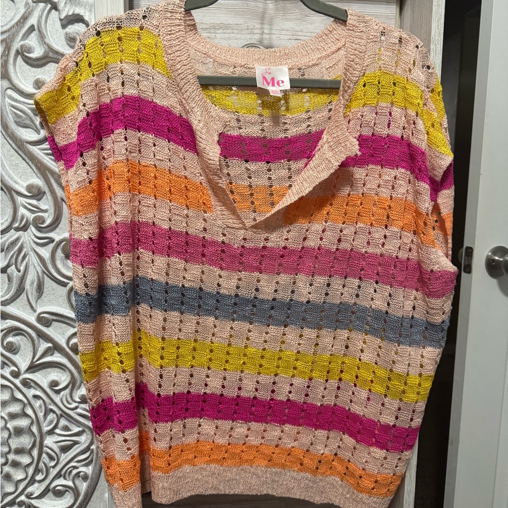 ME Makeover Essentials Pink and Orange V-Neck Sweater